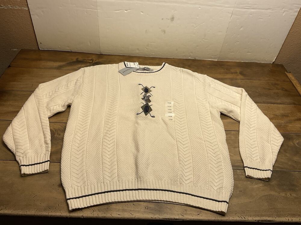 Vintage Shenandoah Golf Sweater Mens Size Large Cream Cotton Made In USA